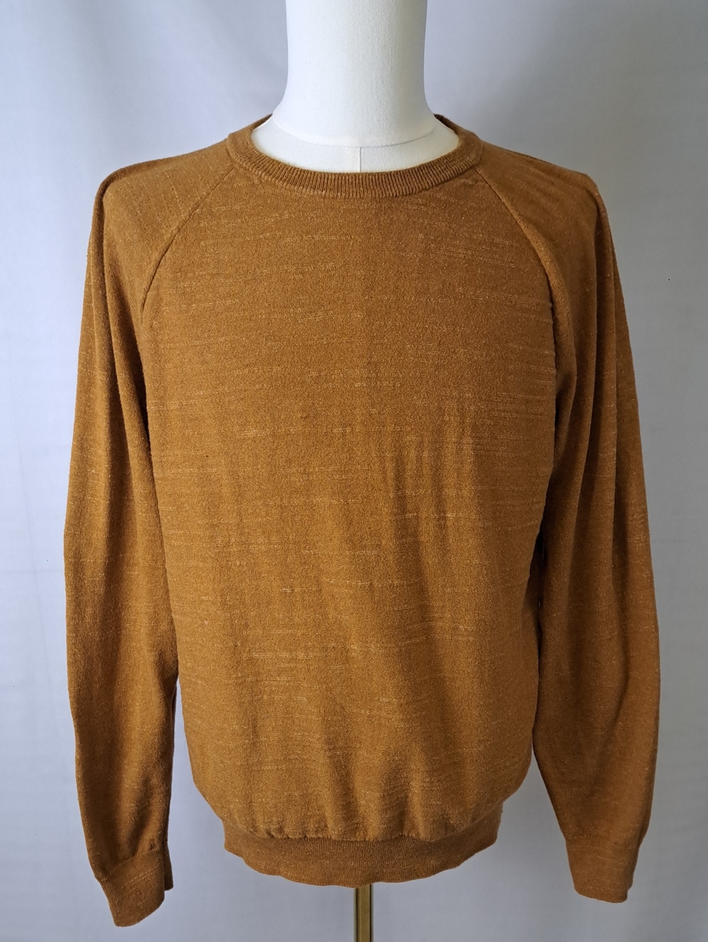 J.Crew Men's Caramel Brown 100% Cotton Raglan Crewneck Sweater Earthy Preppy L